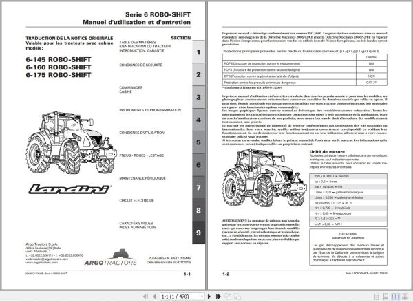 Landini Tractor 6 145 6 160 6 175 ROBO SHIFT Operators Maintenance Manual 6521725M5 FR 1