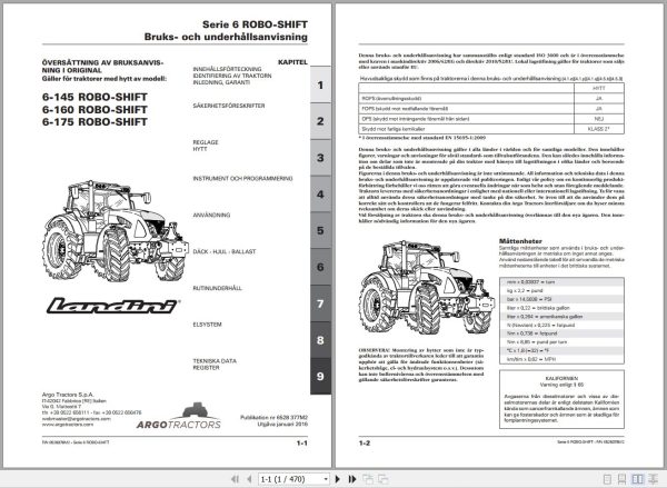 Landini Tractor 6 145 6 160 6 175 ROBO SHIFT Operators Maintenance Manual 6528378M2 SV 1