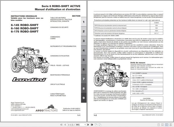 Landini Tractor 6 145 6 160 6 175 ROBO SHIFT Operators Maintenance Manual 6614687A1 FR 1