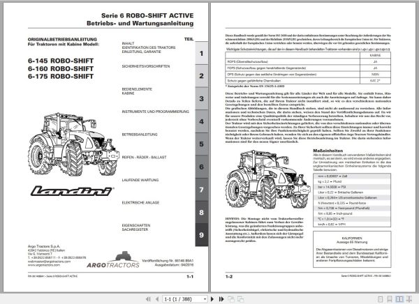 Landini Tractor 6 145 6 160 6 175 ROBO SHIFT Operators Maintenance Manual 6614689A1 DE 1