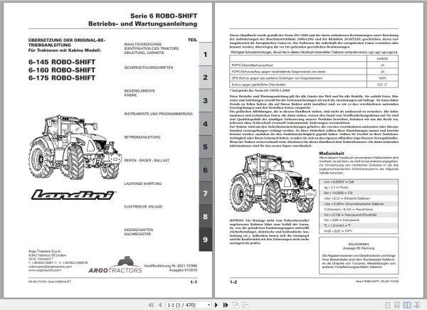 Landini Tractor 6 145 6 160 6 175 ROBO SIX Operators Maintenance Manual 6521727M5 DE 1