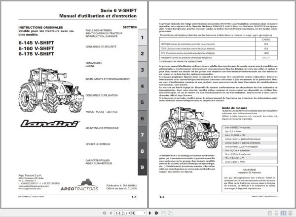 Landini Tractor 6 145 6 160 6 175 V SHIFT Operators Maintenance Manual 6529301M2 FR 1