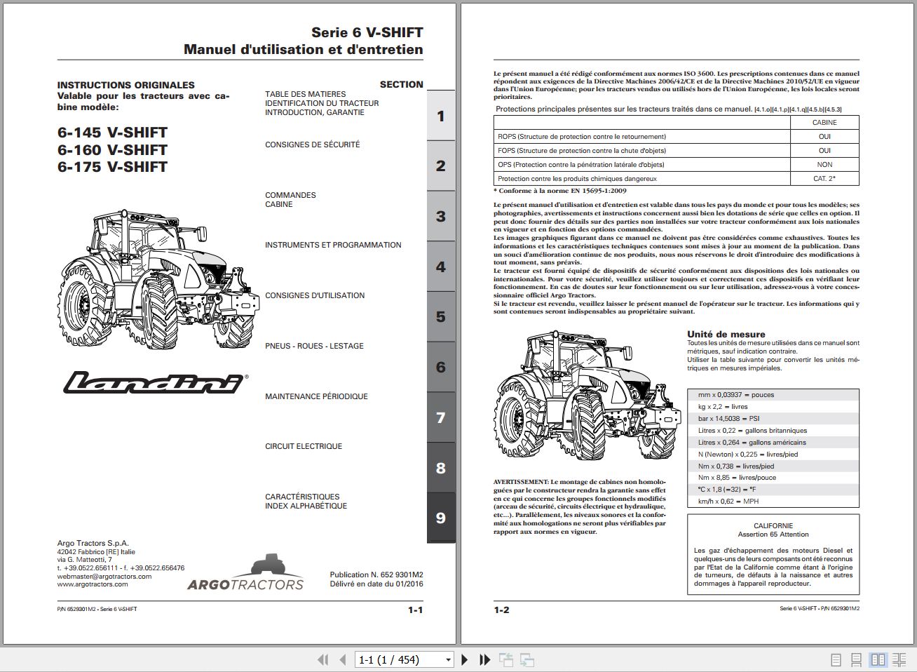 Landini Tractor 6 145 6 160 6 175 V SHIFT Operators Maintenance Manual 6529301M2 FR 1