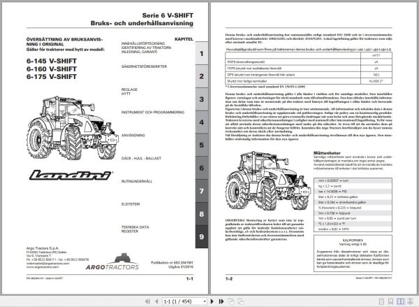 Landini Tractor 6 145 6 160 6 175 V SHIFT Operators Maintenance Manual 6532041M1 SV 1