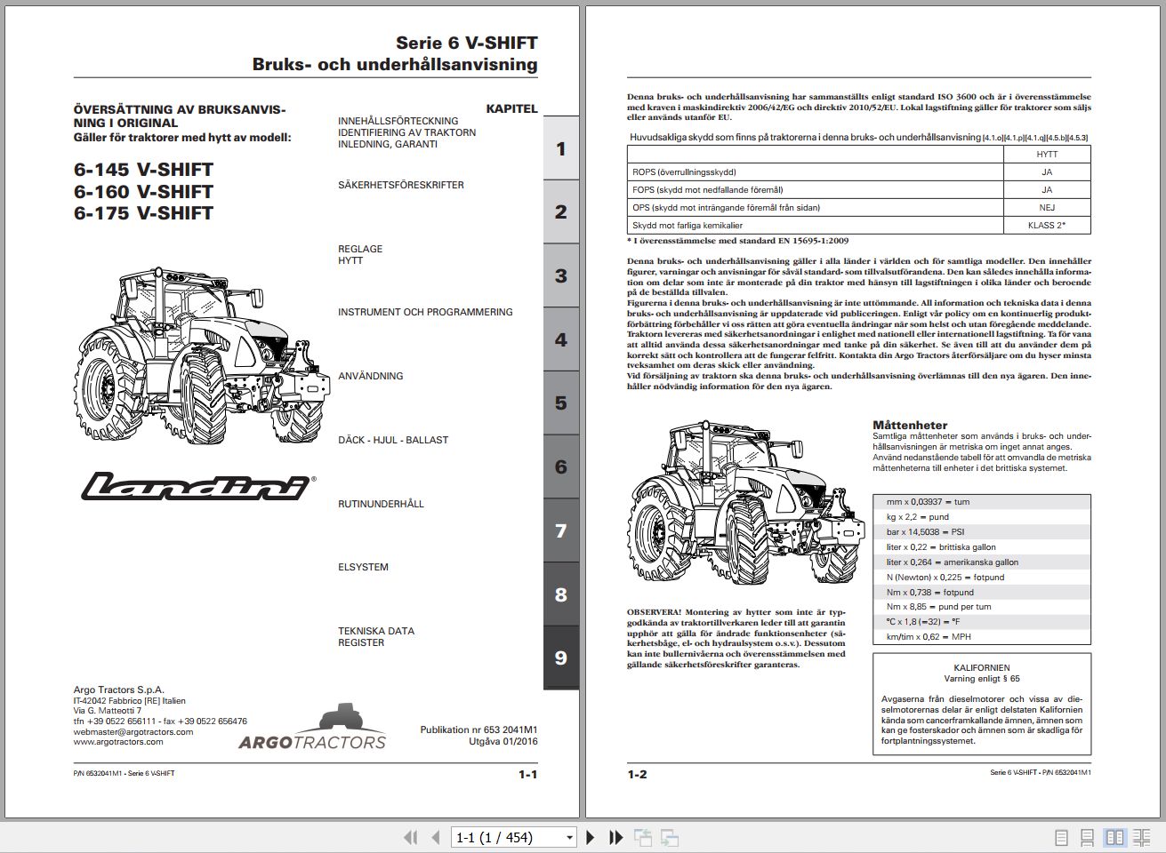 Landini Tractor 6 145 6 160 6 175 V SHIFT Operators Maintenance Manual 6532041M1 SV 1