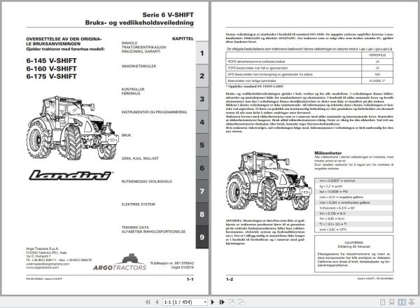 Landini Tractor 6 145 6 160 6 175 V SHIFT Operators Maintenance Manual 6610769A2 NO 1