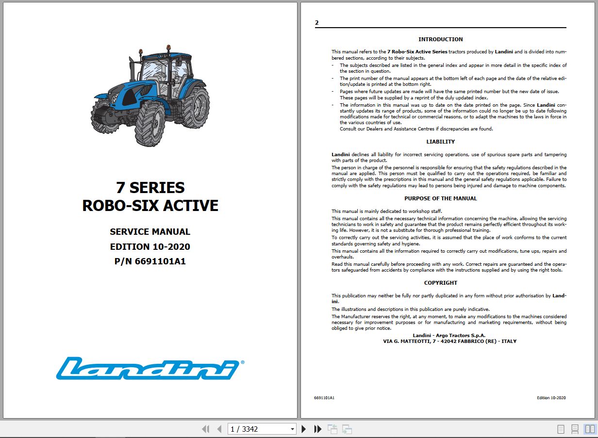 Landini Tractor 6 145 6 165 6 175 ROBO SIX ACTIVE Service Manual 6691101A1 EN 1