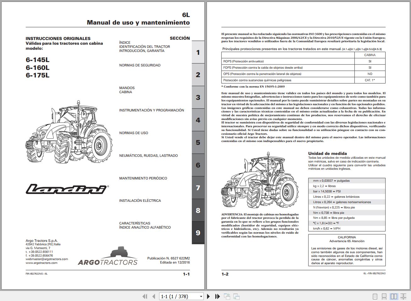 Landini Tractor 6 145L 6 160L 6 175L Operators Maintenance Manual 6527622M2 ES 1