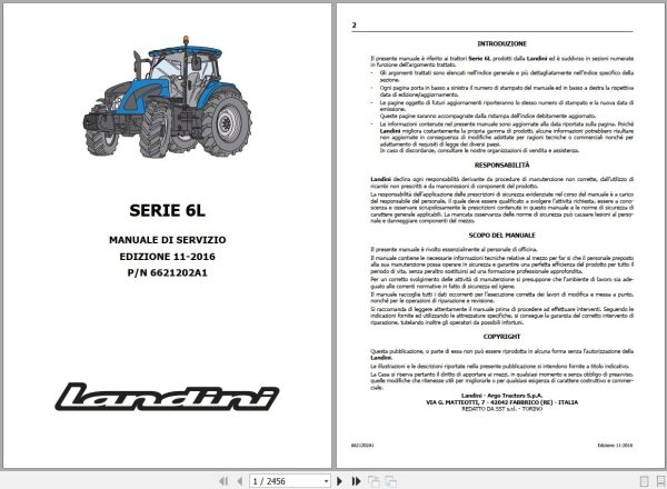 Landini Tractor 6 145L 6 160L 6 175L Service Manual 6621202A1 IT 1