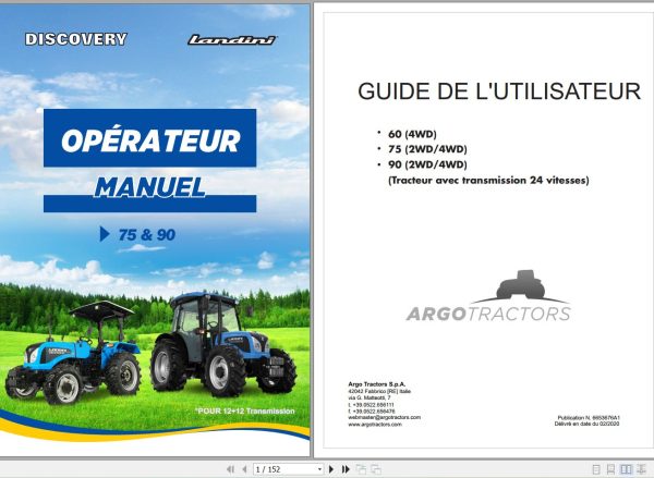 Landini Tractor 60 75 90 Operators Maintenance Manual 6653676A1 FR 1