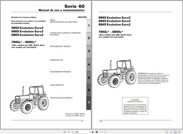 Landini Tractor 60 Series 5865 to 8860S Operators Maintenance Manual 3681740M3 ES 1