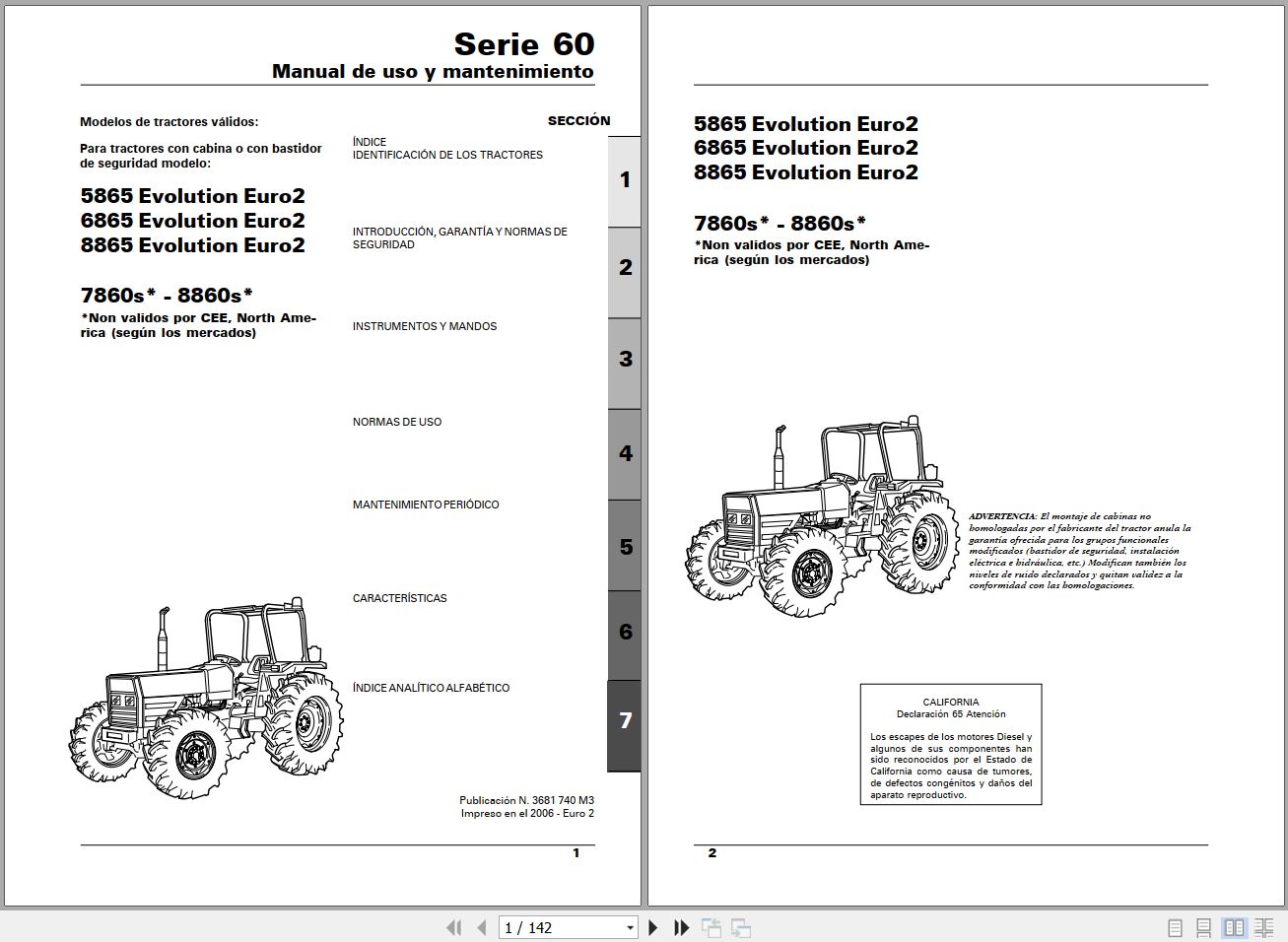 Landini Tractor 60 Series 5865 to 8860S Operators Maintenance Manual 3681740M3 ES 1