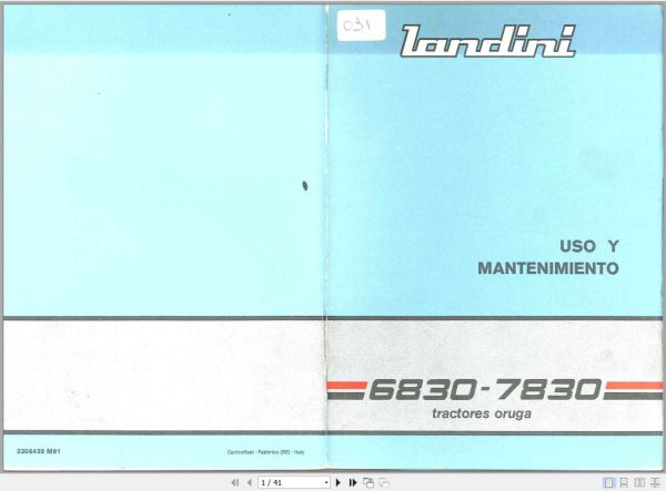 Landini Tractor 6830 7830 Operators Maintenance Manual 3306439M91 ES 1