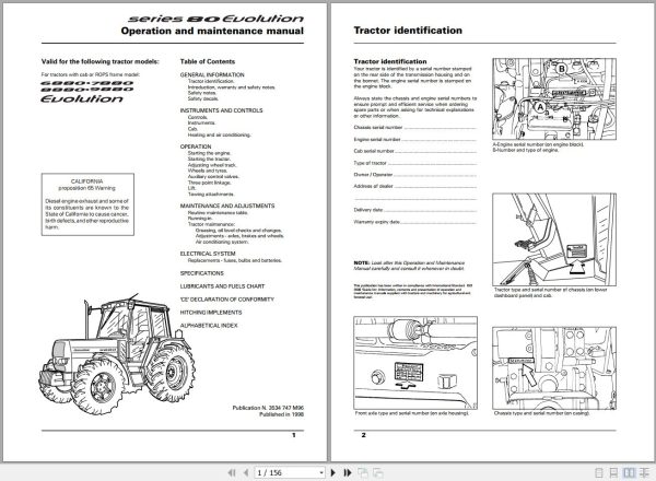 Landini Tractor 6880 7880 8880 9880 Operators Maintenance Manual 3534747M96 EN 1
