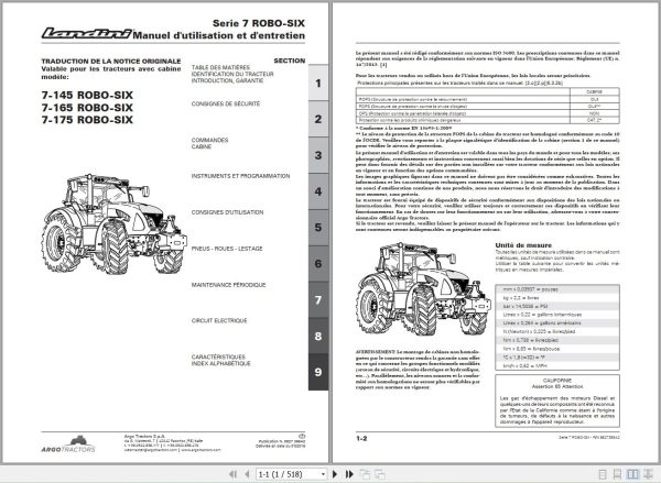 Landini Tractor 7 145 7 165 7 175 ROBO SIX Operators Maintenance Manual 6627398A2 FR 1