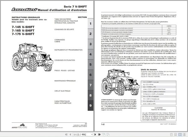 Landini Tractor 7 145 7 165 7 175 V SHIFT Operators Maintenance Manual 6629282A2 FR 1