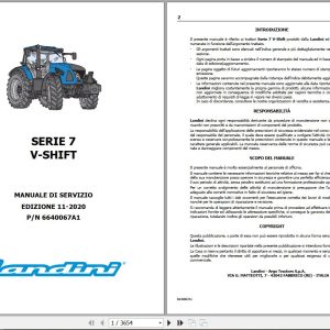 Landini Tractor 7 145 7 165 7 175 V SHIFT Service Manual 6640067A1 IT 1