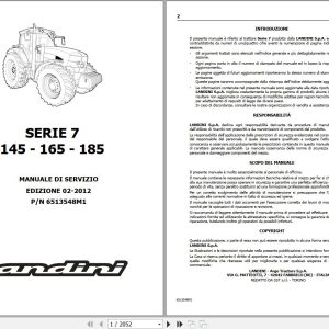 Landini Tractor 7 145 7 165 7 185 Service Manual 6513548M1 IT 1