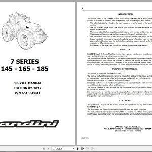 Landini Tractor 7 145 7 165 7 185 Service Manual 6513549M1 EN 1