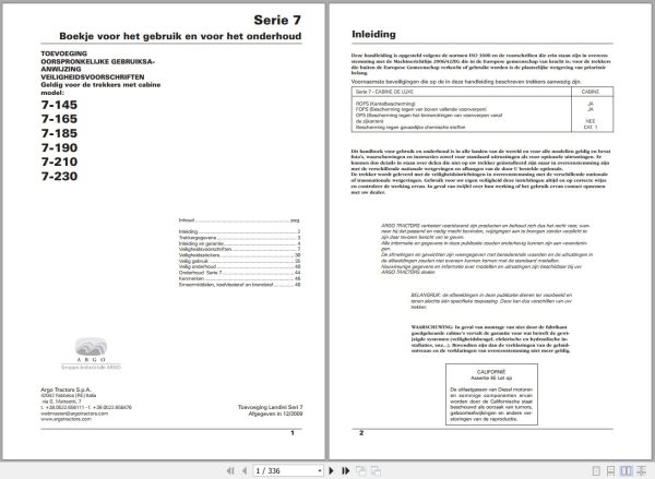 Landini Tractor 7 145 to 7 230 Operators Maintenance Manual 6510661M1 NL 1