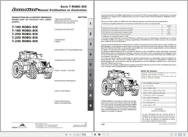 Landini Tractor 7 160 to 7 230 ROBO SIX Operators Maintenance Manual 6627378A2 FR 1