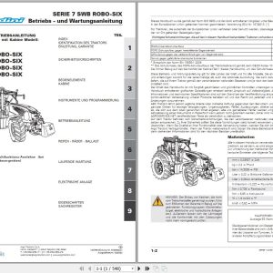 Landini Tractor 7 165 to 7 180 ROBO SIX Operators Maintenance Manual 6720602A1 DE 1