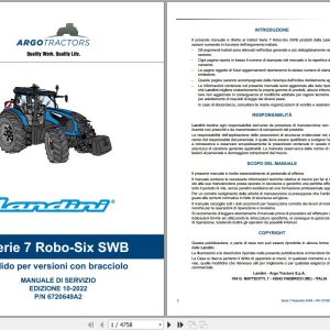 Landini Tractor 7 165 to 7 180 ROBO SIX SWB Service Manual 6720649A2 IT 1