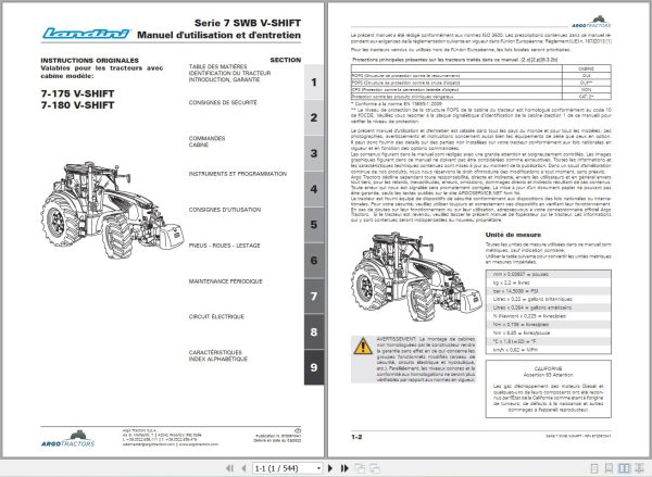 Landini Tractor 7 175 7 180 V SHIFT Operators Maintenance Manual 6720610A1 FR 1
