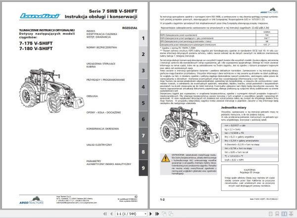Landini Tractor 7 175 7 180 V SHIFT Operators Maintenance Manual 6720642A1 PL 1