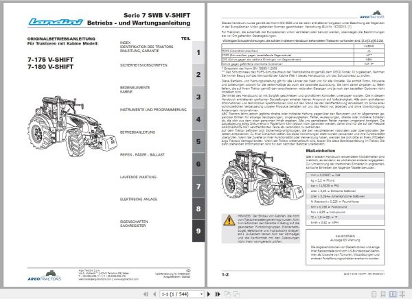 Landini Tractor 7 175 V SHIFT 7 180 V SHIFT Operators Maintenance Manual 6720612A1 DE 1