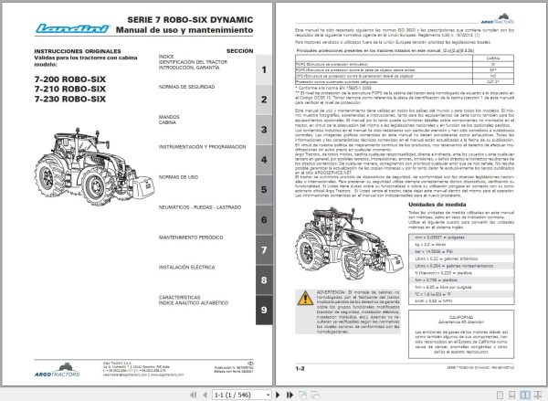 Landini Tractor 7 200 7 210 7 230 ROBO SIX Operators Maintenance Manual 6674057A2 ES 1