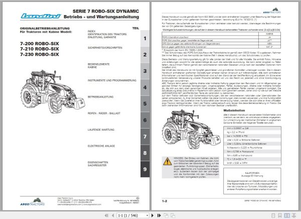 Landini Tractor 7 200 7 210 7 230 ROBO SIX Operators Maintenance Manual 6674058A2 DE 1
