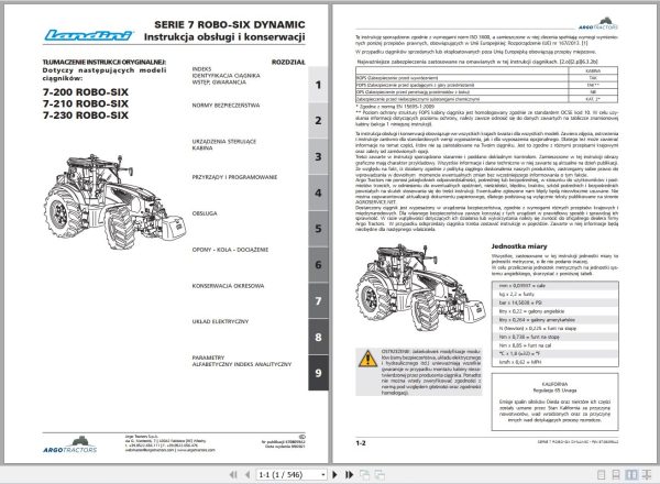 Landini Tractor 7 200 7 210 7 230 ROBO SIX Operators Maintenance Manual 6708059A2 PL 1