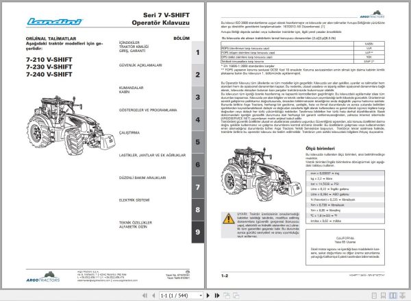 Landini Tractor 7 210 7 230 7 240 V SHIFT Operators Maintenance Manual 6716737A1 TR 1