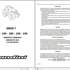 Landini Tractor 7 Series 180 195 205 220 235 Service Manual 6522763M1 DE 1