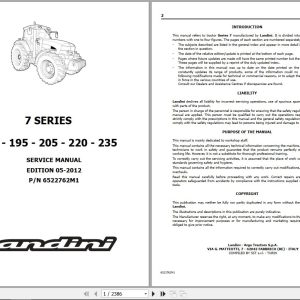 Landini Tractor 7 Series 7 180 to 7 235 Service Manual 6522762M1 EN 1