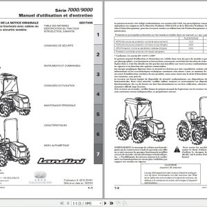 Landini Tractor 7070IS to 90105AR Operators Maintenance Manual 6519251M1 FR 1