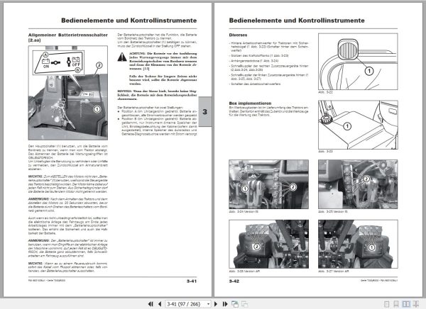 Landini Tractor 7075IS to 90115AR Operators Maintenance Manual 6631038A1 DE 2