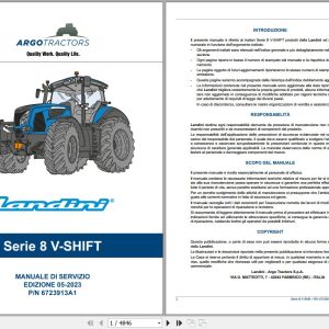 Landini Tractor 8 270 V SHIFT 8 310 V SHIFT Service Manual 6723913A1 IT 1
