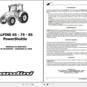 Landini Tractor ALPINE 65 75 85 Powershuttle Service Manual 3676094M2 IT 1