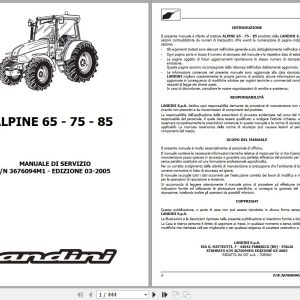 Landini Tractor ALPINE 65 75 85 Service Manual 3676094M1 IT 1