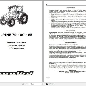 Landini Tractor APLINE 70 80 85 Service Manual 6500433M1 IT 1