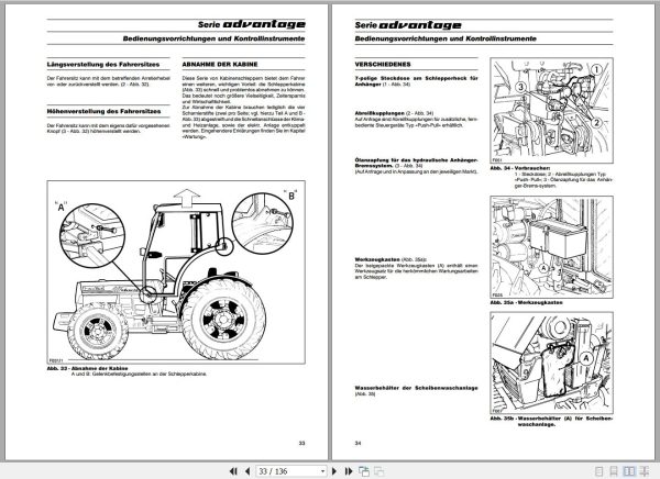 Landini Tractor Advantage 55GE to 95GT Operators Maintenance Manual 3539586M6 DE 2