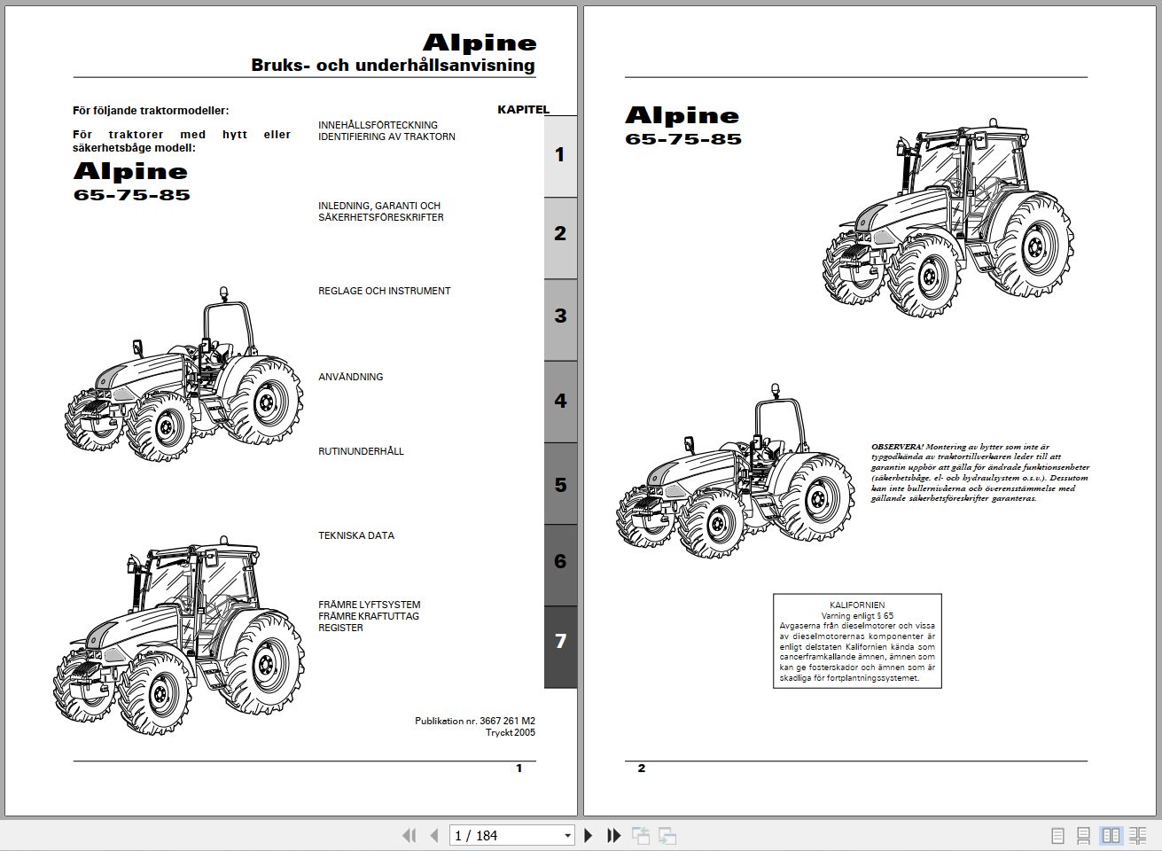 Landini Tractor Alpine 65 75 85 Operators Maintenance Manual 3667261M2 SV 1