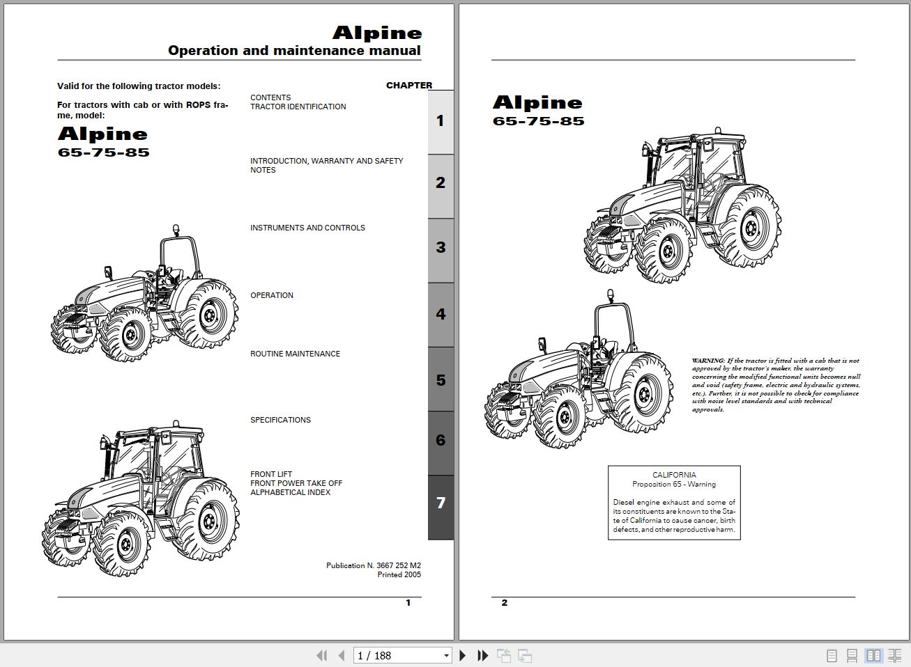 Landini Tractor Apline 65 75 85 Operators Maintenance Manual 3667252M2 EN 1