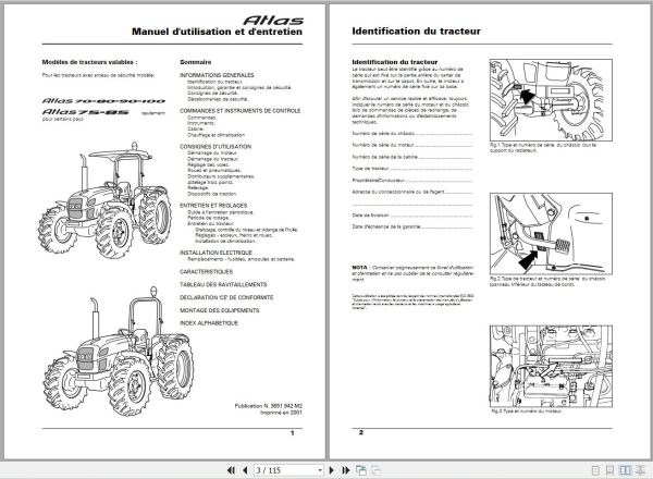 Landini Tractor Atlas 70 100 Operators Maintenance Manual 3651942M2 FR 1