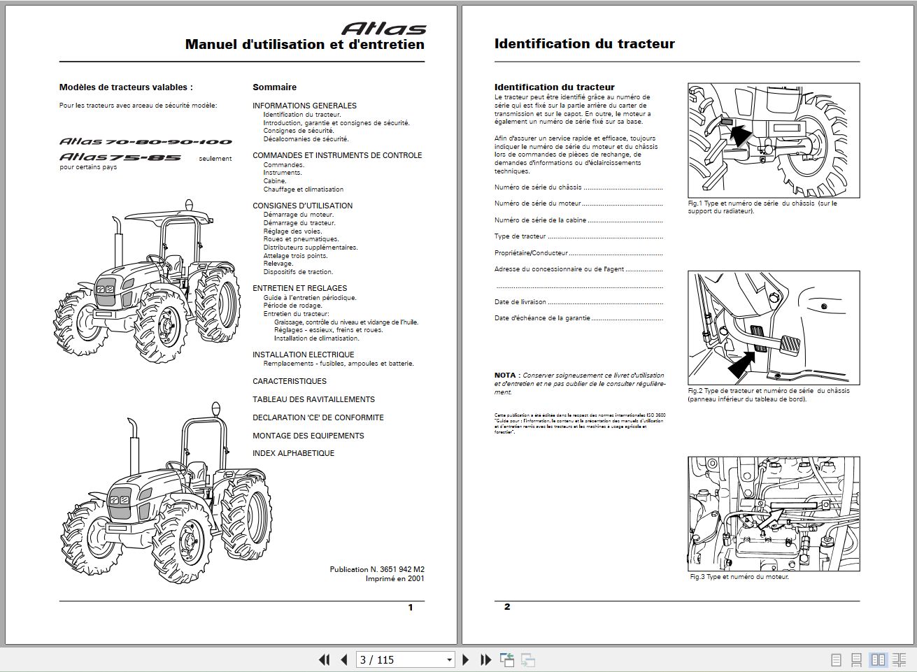 Landini Tractor Atlas 70 100 Operators Maintenance Manual 3651942M2 FR 1