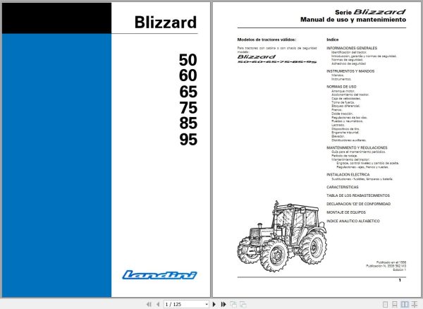 Landini Tractor Blizzard 50 95 Operators Maintenance Manual 3530562M3 ES 1