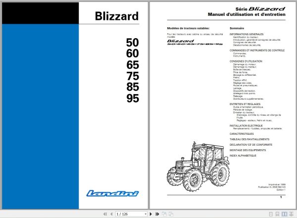 Landini Tractor Blizzard 50 95 Operators Maintenance Manual 3539560M3 FR 1