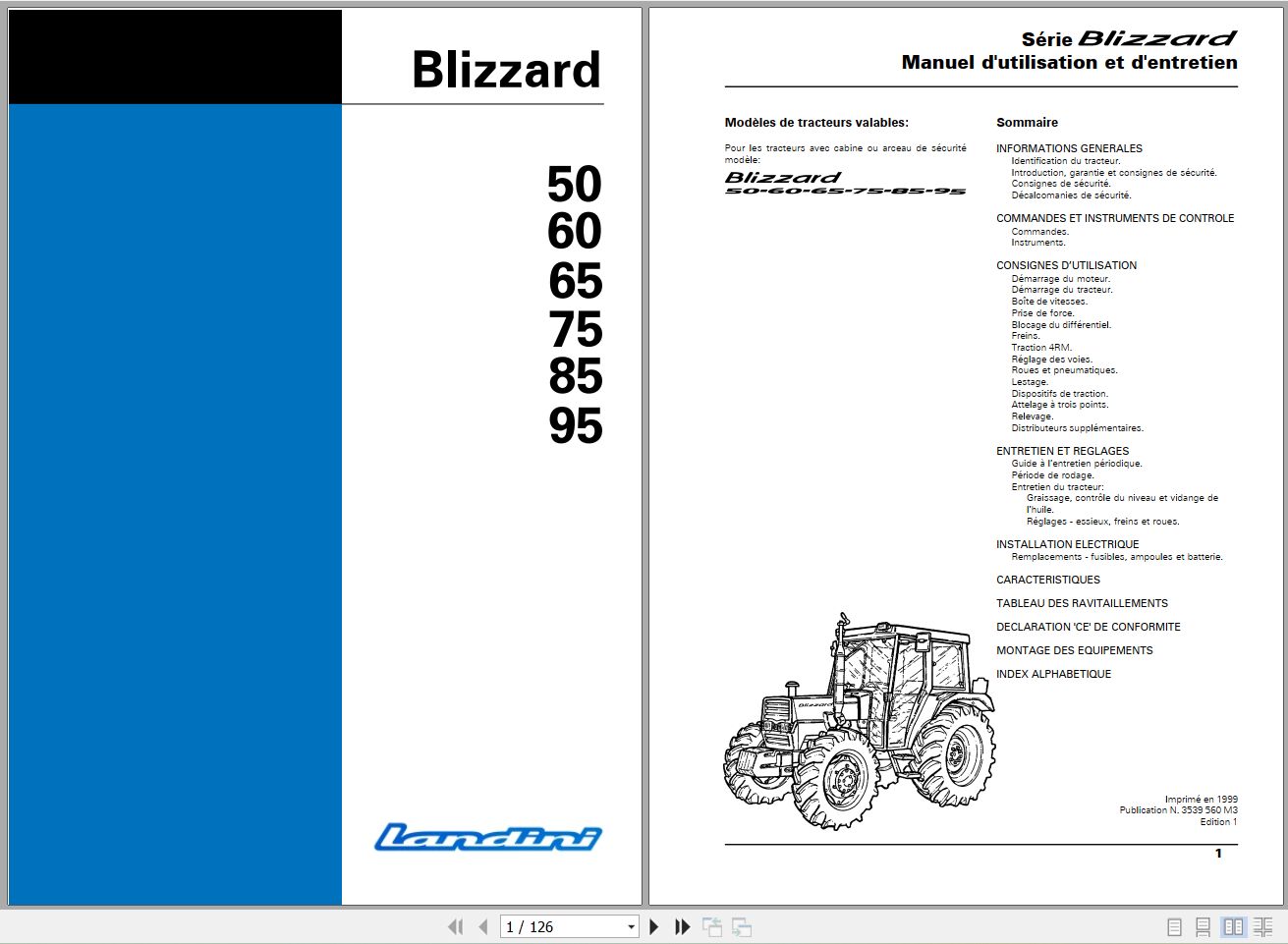 Landini Tractor Blizzard 50 95 Operators Maintenance Manual 3539560M3 FR 1